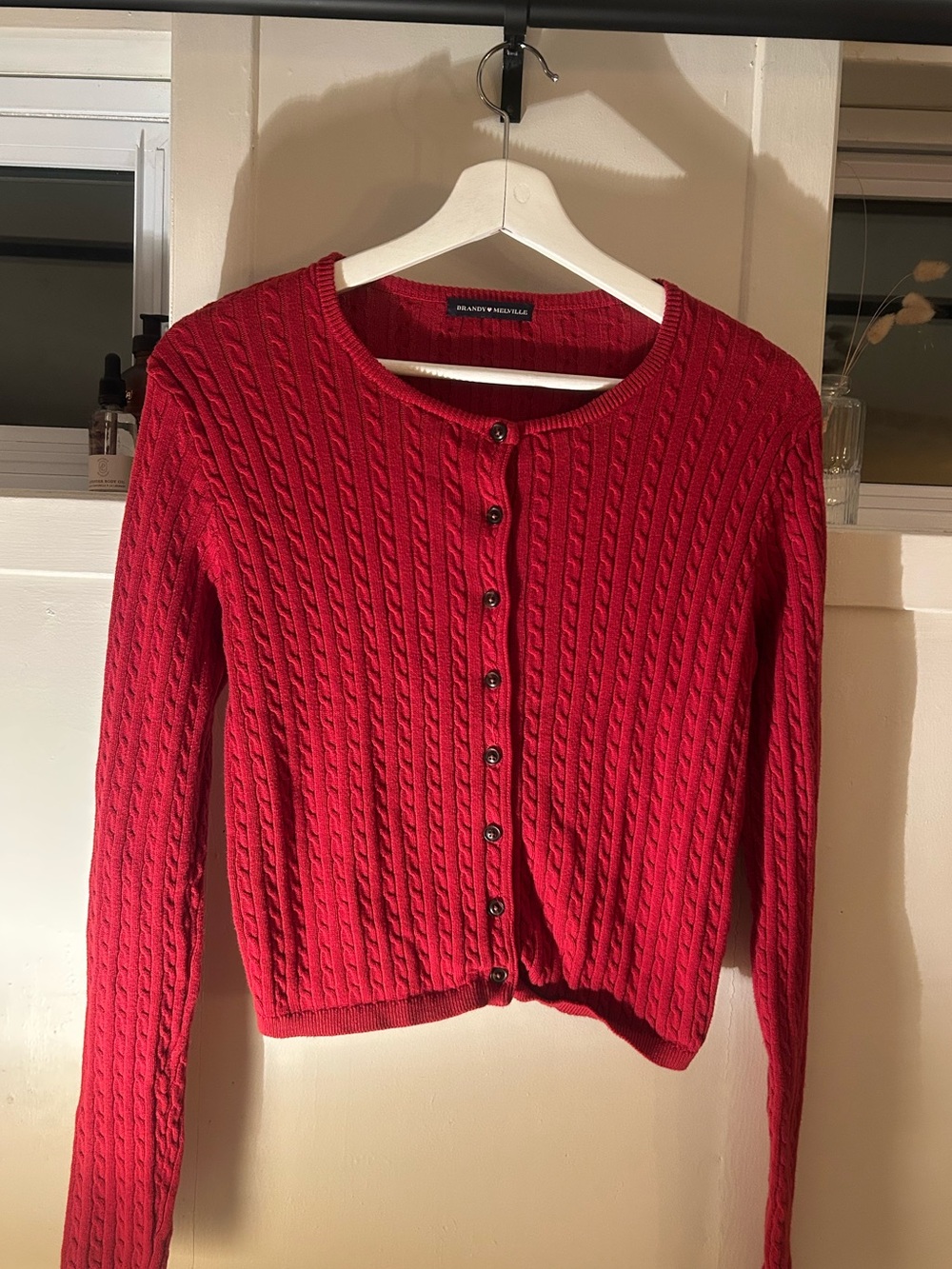 Brandy Melville Red Cable-Knit Cardigan